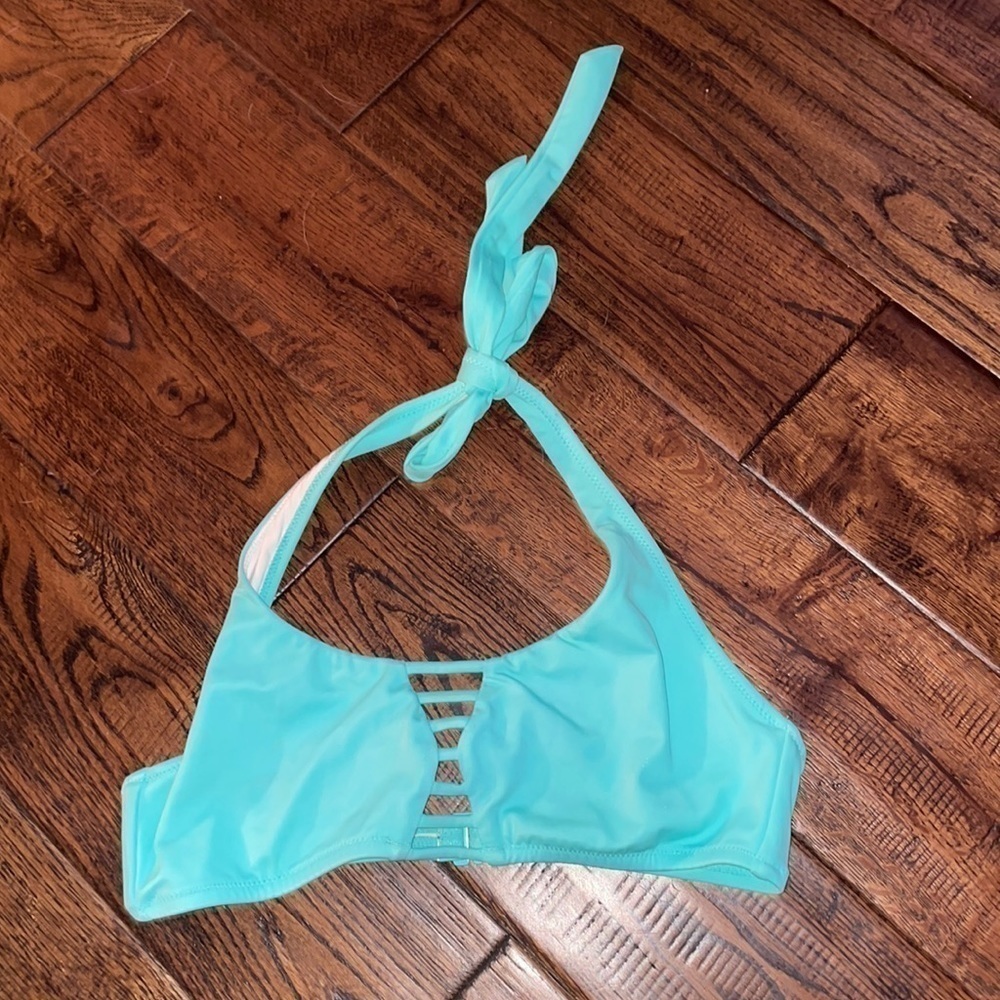 PINK Victorias Secret Teal Cage Halter Bikini Top Size S